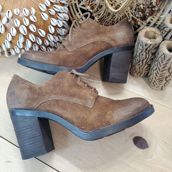 Born Women's 10M Jolene Boot Block Heel Oxford Brown Leather Shootie Lace Up - Picture 5 of 13